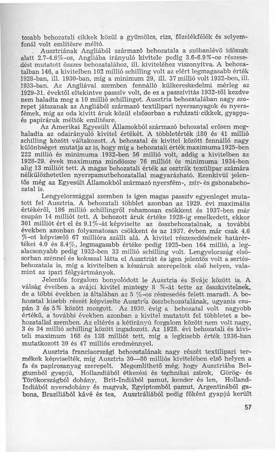 ikiviteléhez viszonyítva, A behozatalban 146, a kivitelben 102 millió schilling volt az elért legmagasabb érték 1928-ban, ill. 1930-ban, míg a minimum 29, "illi.37 millió volt 1932-ben, ill. 1933-ban.