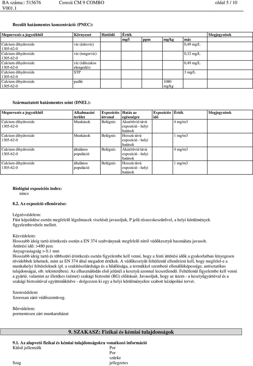 Belégzés Akut/rövid távú expozíció - helyi hatások Munkások Belégzés Hosszú távú expozíció - helyi hatások általános Belégzés Akut/rövid távú populáció expozíció - helyi hatások általános populáció