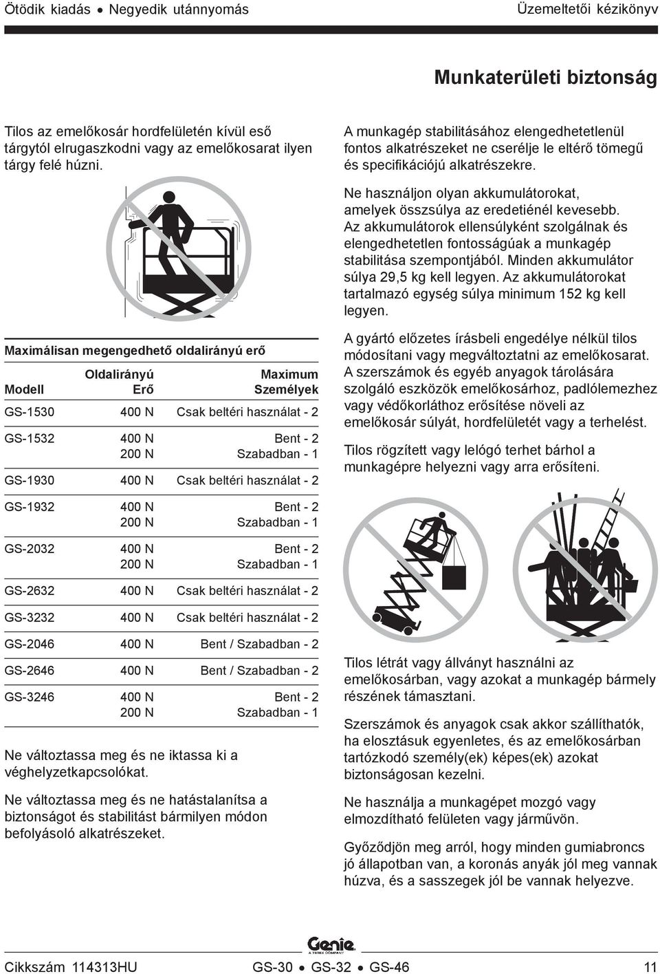 Ne használjon olyan akkumulátorokat, amelyek összsúlya az eredetiénél kevesebb. Az akkumulátorok ellensúlyként szolgálnak és elengedhetetlen fontosságúak a munkagép stabilitása szempontjából.