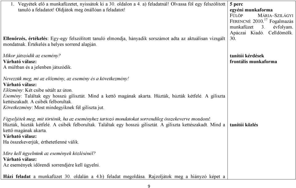 Várható válasz: A múltban és a jelenben játszódik. 5 perc egyéni munkaforma FÜLÖP MÁRIA SZILÁGYI FERENCNÉ 2010. 17 Fogalmazás munkafüzet 3. évfolyam. Apáczai Kiadó. Celldömölk. 30.