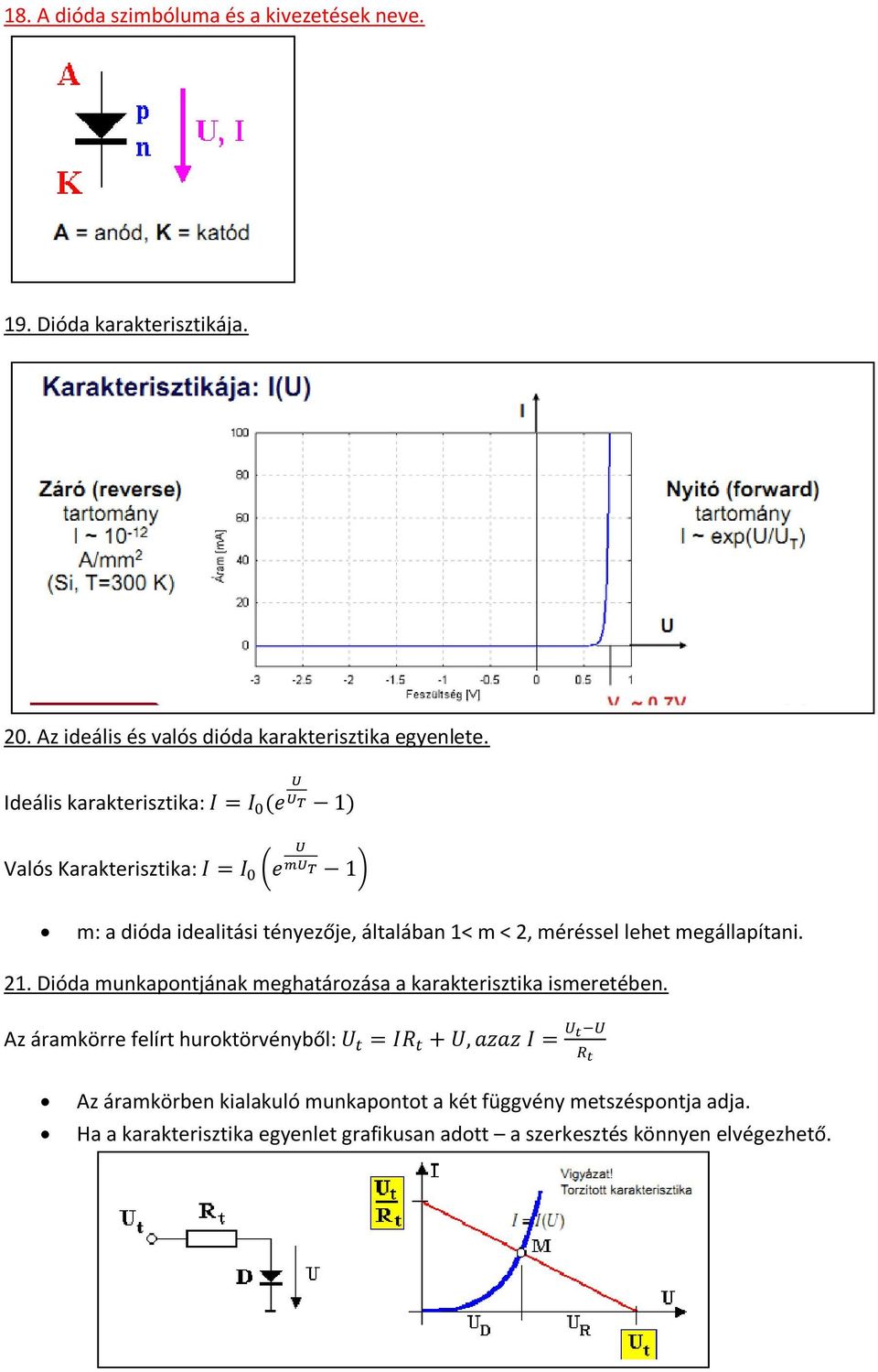 21. Dióda munkapontjának meghatározása a karakterisztika ismeretében.