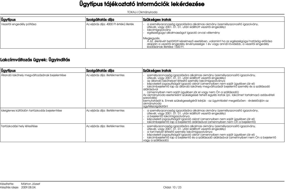 Lakcímváltozás ügyek: Ügyindítás Állandó lakóhely megváltozásának bejelentése Az eljárás díja: illetékmentes - az állandó lakóhelyet létesítő személy lakcímigazolványa - lakcímbejelentő lap az