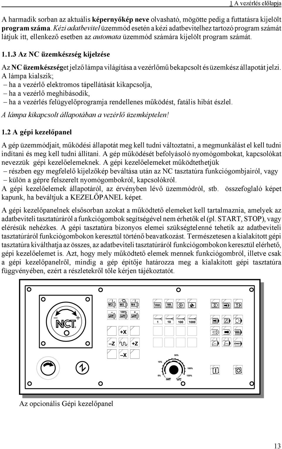 1.3 Az NC üzemkészség kijelzése Az NC üzemkészséget jelző lámpa világítása a vezérlőmű bekapcsolt és üzemkész állapotát jelzi.