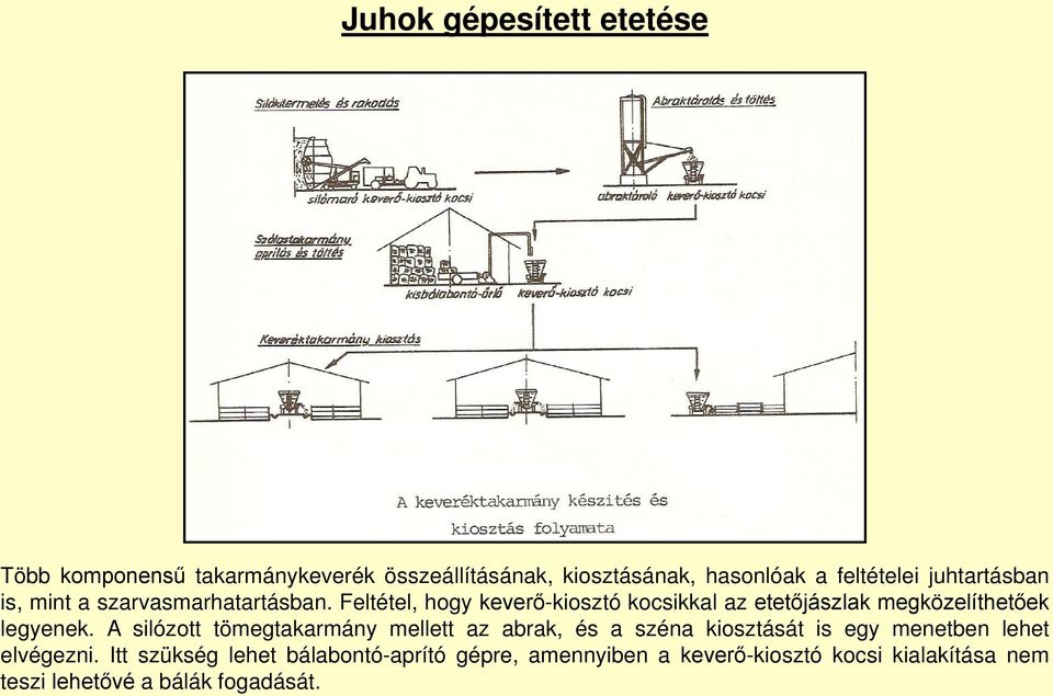 Feltétel, hogy keverő-kiosztó kocsikkal az etetőjászlak megközelíthetőek legyenek.