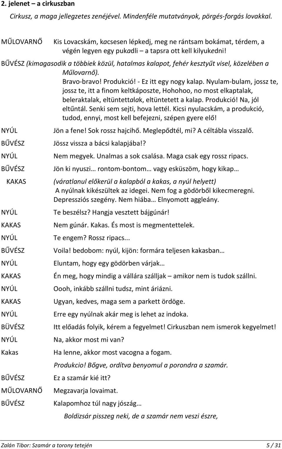 (kimagasodik a többiek közül, hatalmas kalapot, fehér kesztyűt visel, közelében a Műlovarnő). Bravo- bravo! Produkció! - Ez itt egy nogy kalap.