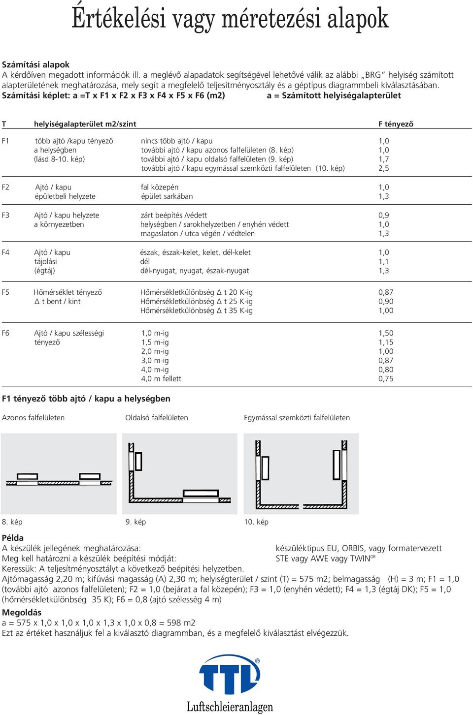 Számítási képlet: a =T x F1 x F2 x F3 x F4 x F5 x F6 (m2) a = Számíttt helyiségalapterület T helyiségalapterület m2/szint F tényező F1 több ajtó /kapu tényező nincs több ajtó / kapu 1,0 a helységben