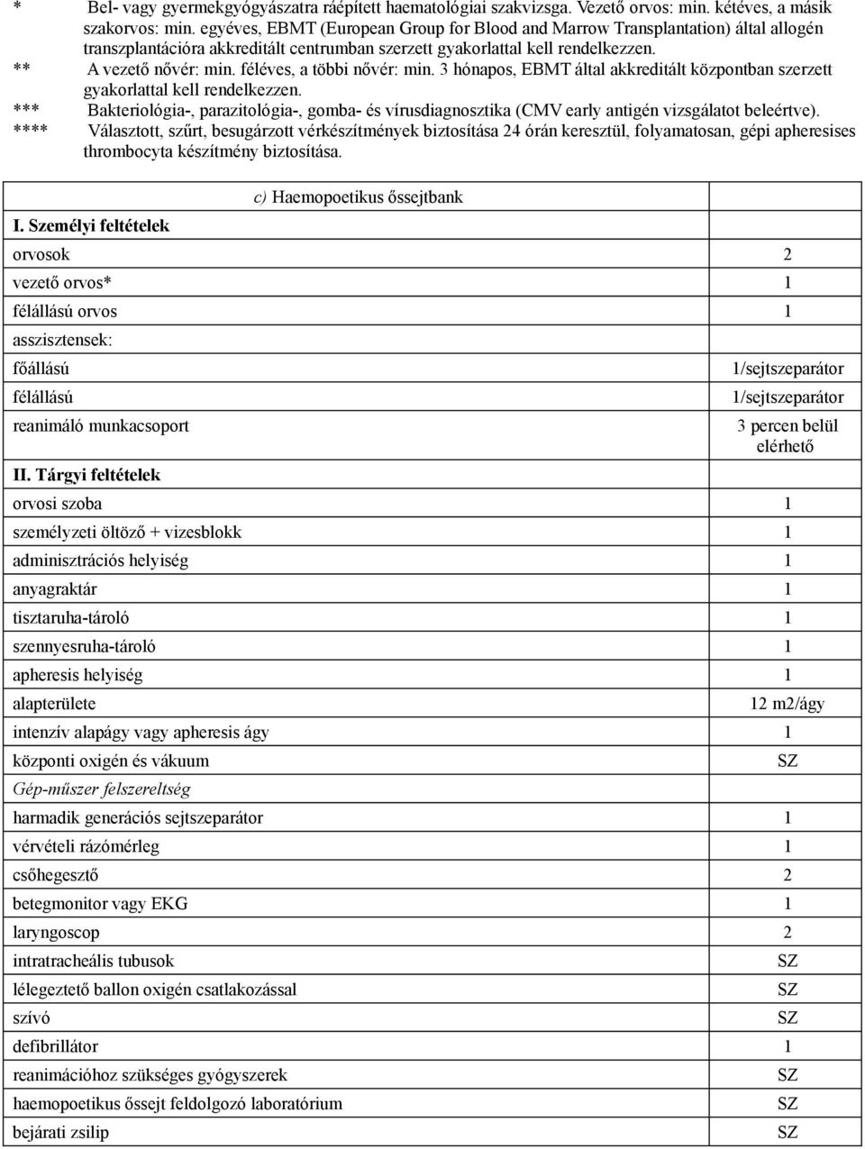 féléves, a többi nővér: min. 3 hónapos, EBMT által akkreditált központban szerzett gyakorlattal kell rendelkezzen.