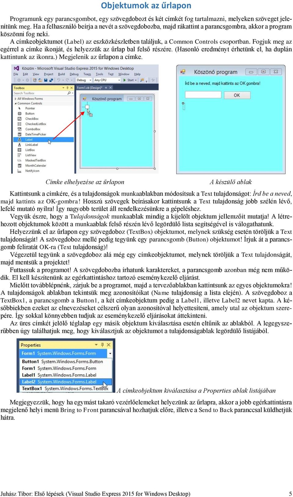 A címkeobjektumot (Label) az eszközkészletben találjuk, a Common Controls csoportban. Fogjuk meg az egérrel a címke ikonját, és helyezzük az űrlap bal felső részére.