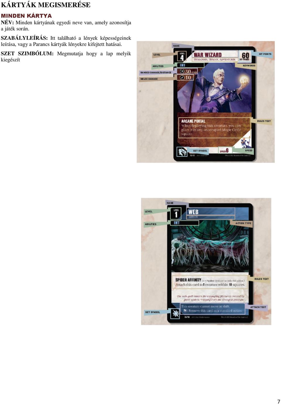 (Heart of Cormyr, Sting of Lolth) LÉNY KÁRTYÁK SZINT: A lény szintje határozza meg melyik parancs kártyát tudja használni.