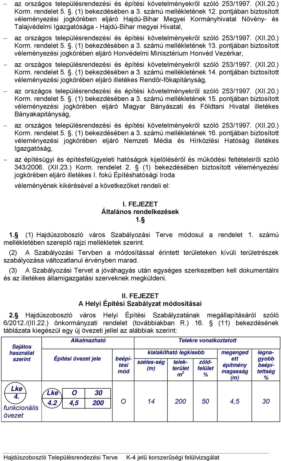 követelményekről szóló 253/1997. (XII.20.) Korm. rendelet 5.. (1) bekezdésében a 3. számú mellékletének 13.