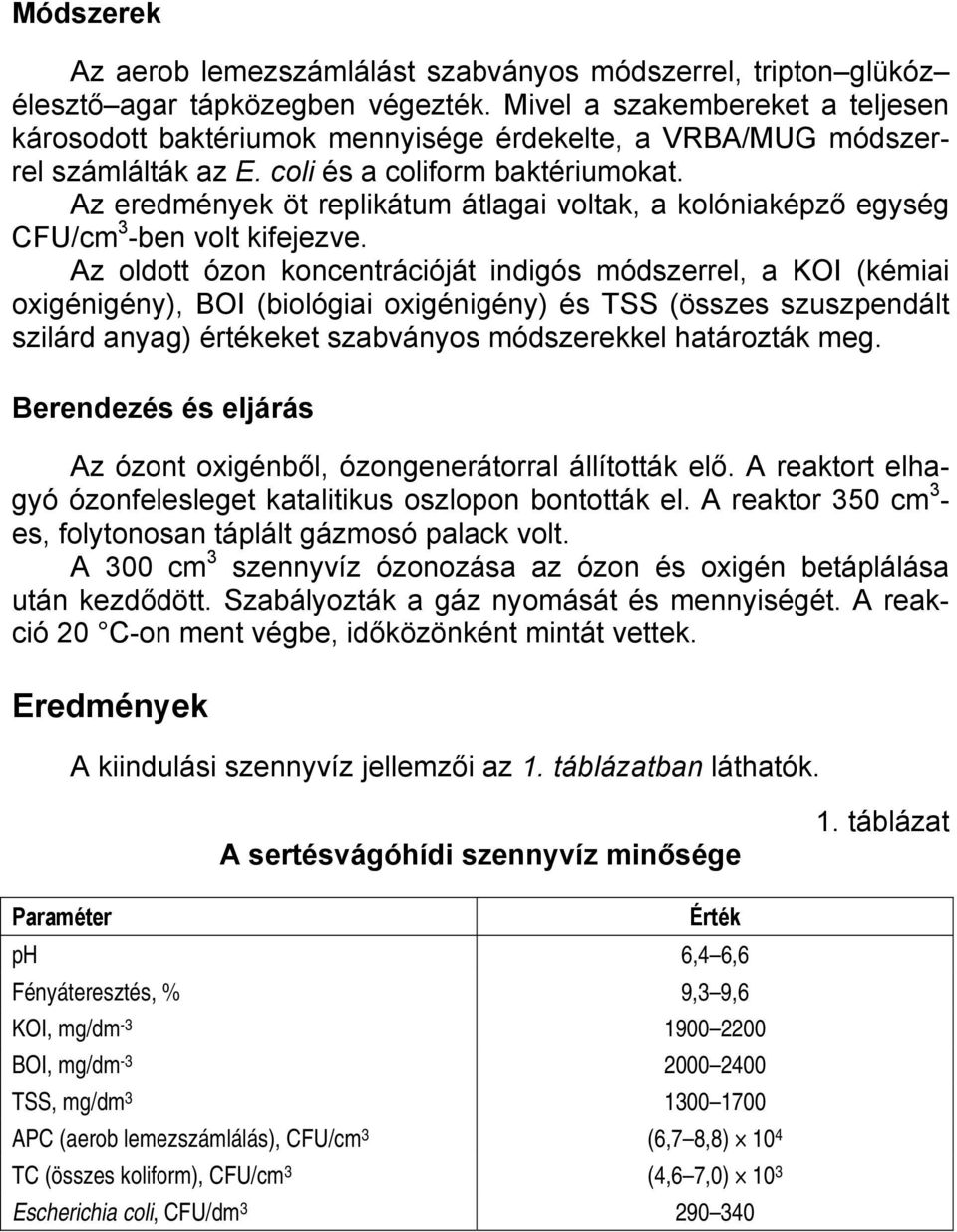 Az eredmények öt replikátum átlagai voltak, a kolóniaképző egység CFU/cm 3 -ben volt kifejezve.