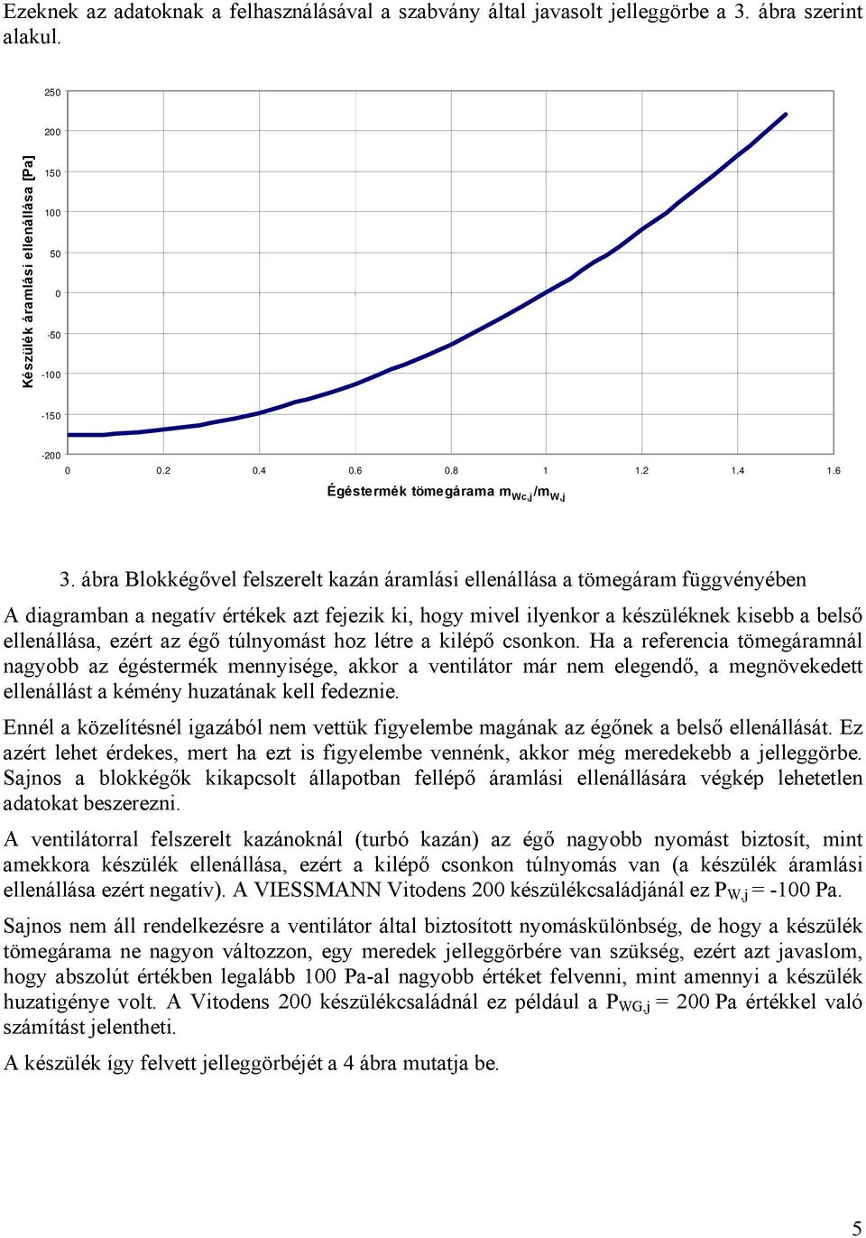 ábra Blokkégővel felszerelt kazán áramlási ellenállása a tömegáram függvényében A diagramban a negatív értékek azt feezik ki, hogy mivel ilyenkor a készüléknek kisebb a belső ellenállása, ezért az