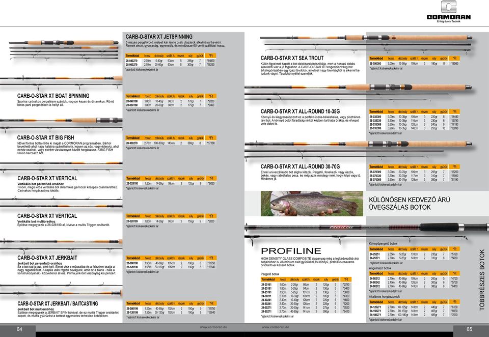 70m 20-60gr 63cm 5 300gr 7 *16250 CARB-O-STAR XT sea trout Külön figyelmet kapott a bot dobókarakterisztikája, mert a hosszú dobás közelebb visz a jó fogáshoz.