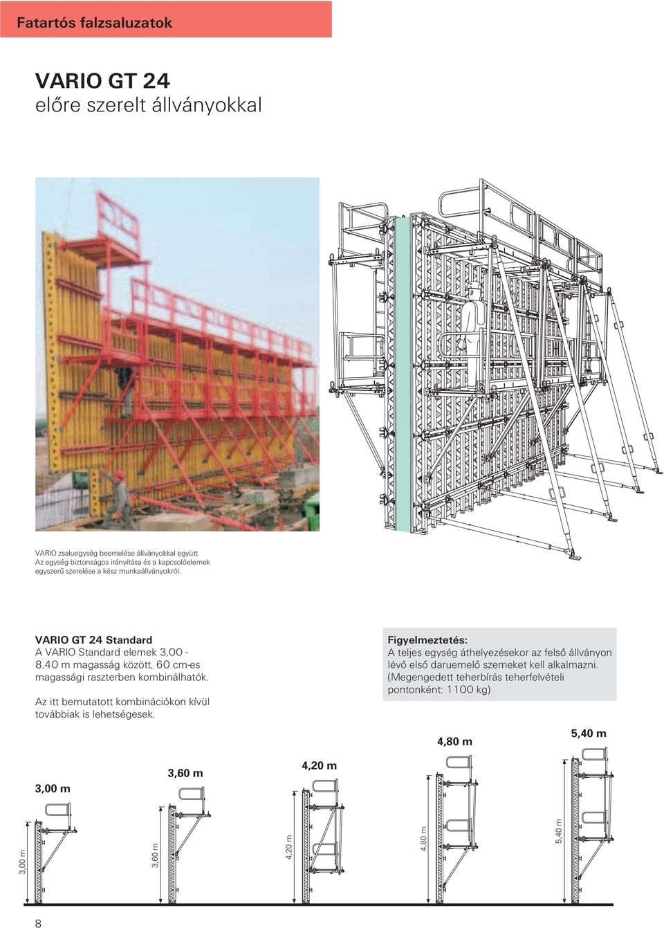 VARIO GT 24 Standard A VARIO Standard elemek 3,00-8,40 m magasság között, 60 cm-es magassági raszterben kombinálhatók.