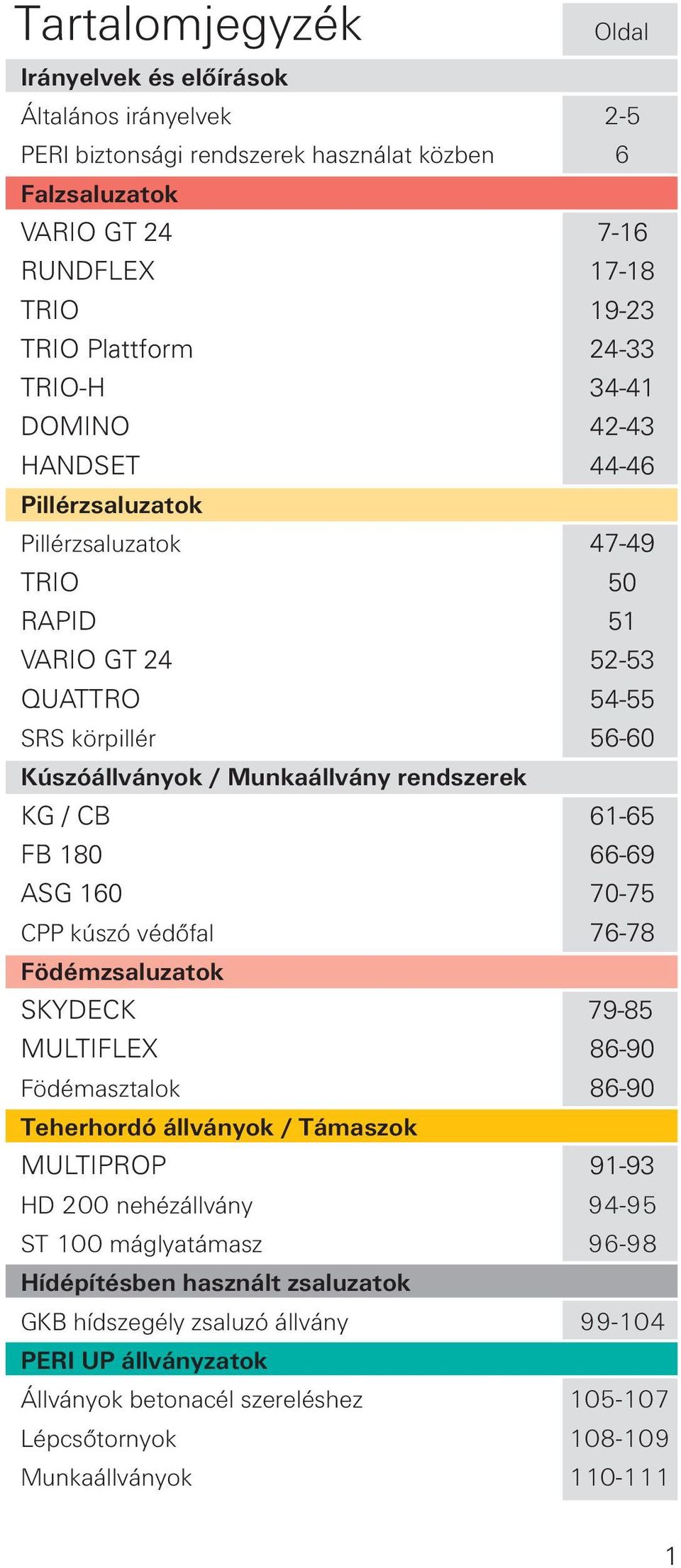 61-65 FB 180 66-69 ASG 160 70-75 CPP kúszó védőfal 76-78 Födémzsaluzatok SKYDECK 79-85 MULTIFLEX 86-90 Födémasztalok 86-90 Teherhordó állványok / Támaszok MULTIPROP 91-93 HD 200 nehézállvány 94-95