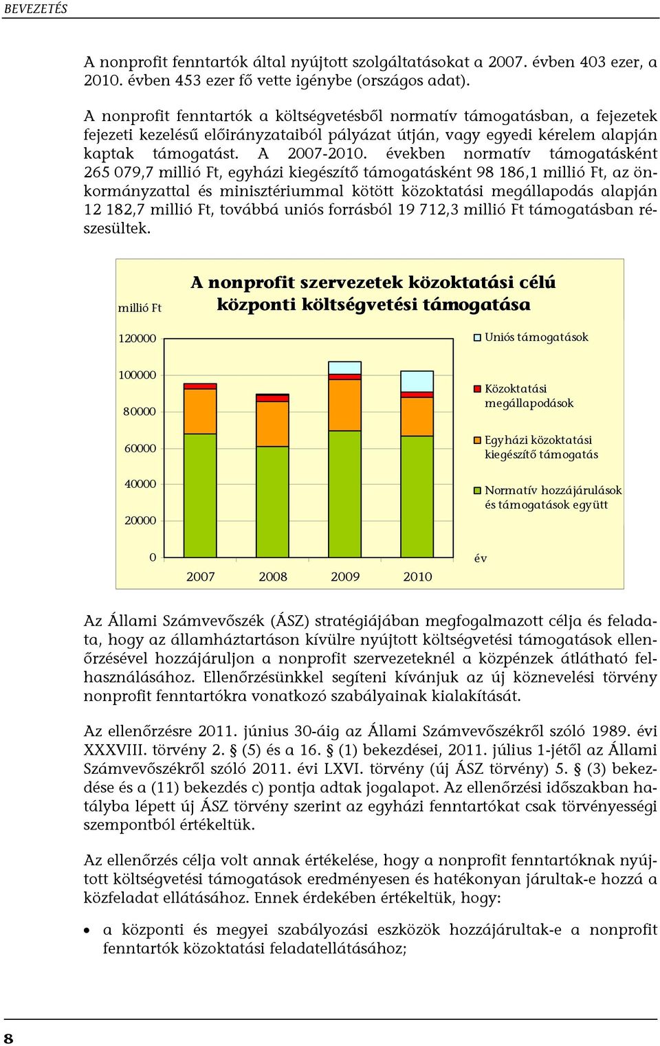 években normatív támogatásként 265 079,7 millió Ft, egyházi kiegészítő támogatásként 98 186,1 millió Ft, az önkormányzattal és minisztériummal kötött közoktatási megállapodás alapján 12 182,7 millió