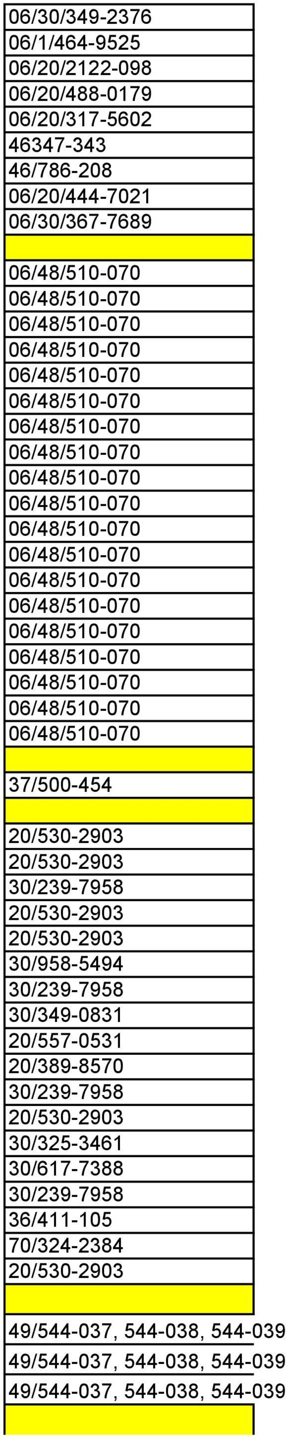 06/48/510-070 06/48/510-070 06/48/510-070 06/48/510-070 37/500-454 20/530-2903 20/530-2903 30/239-7958 20/530-2903 20/530-2903 30/958-5494 30/239-7958 30/349-0831 20/557-0531