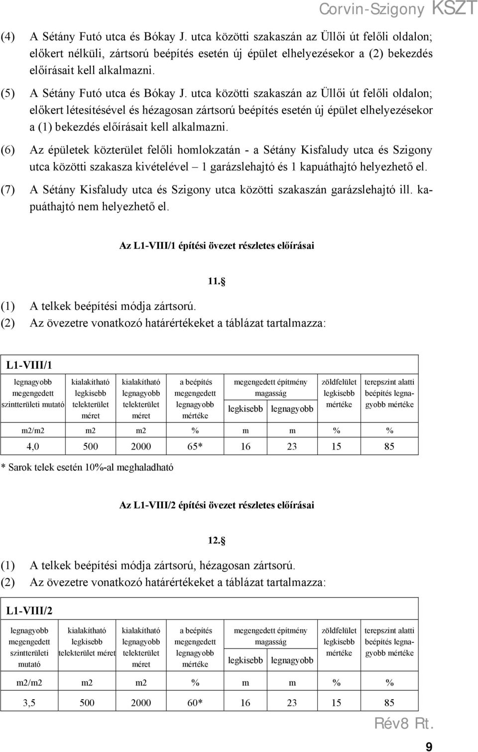 utca közötti szakaszán az Üllői út felőli oldalon; előkert létesítésével és hézagosan zártsorú beépítés esetén új épület elhelyezésekor a (1) bekezdés előírásait kell alkalmazni.