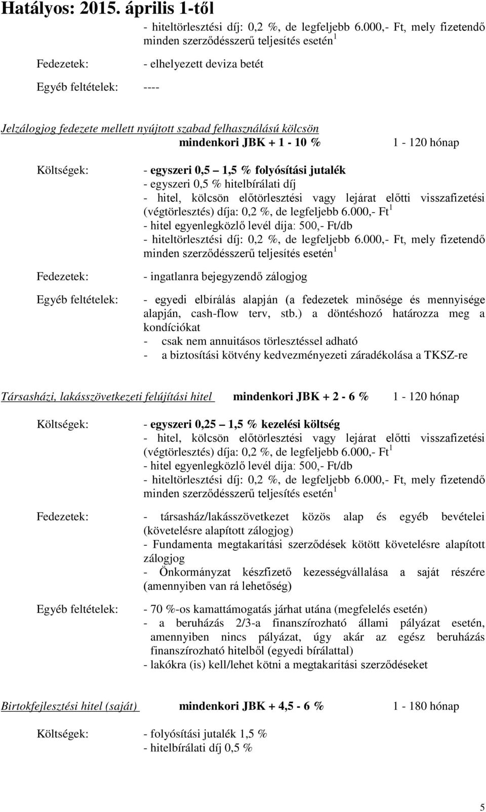 ) a döntéshozó határozza meg a kondíciókat - csak nem annuitásos törlesztéssel adható - a biztosítási kötvény kedvezményezeti záradékolása a TKSZ-re Társasházi, lakásszövetkezeti felújítási hitel