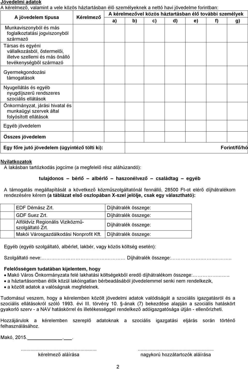 támgatásk Nyugellátás és egyéb nyugdíjszerű rendszeres szciális ellátásk Önkrmányzat, járási hivatal és munkaügyi szervek által flyósíttt ellátásk Egyéb jövedelem Összes jövedelem Egy főre jutó