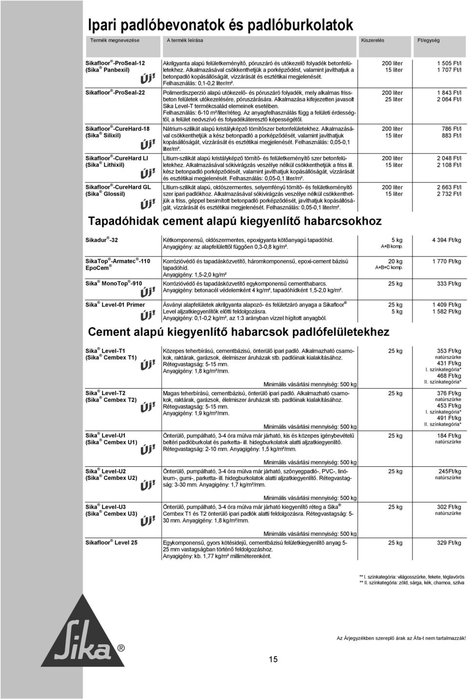 Alkalmazásával csökkenthetjük a porképződést, valamint javíthatjuk a betonpadló kopásállóságát, vízzárását és esztétikai megjelenését. Felhasználás: 0,1-0,2 liter/m².