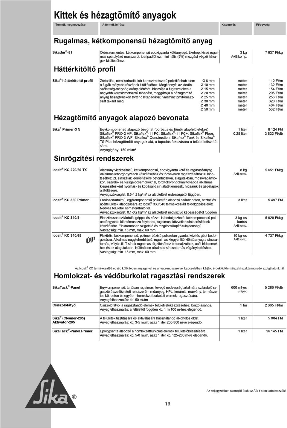 3 kg 7 937 Ft/kg Sika háttérkitöltő profil Zártcellás, nem korhadó, kör keresztmetszetű polietilénhab elem a fugák mélyebb részének kitöltéséhez.