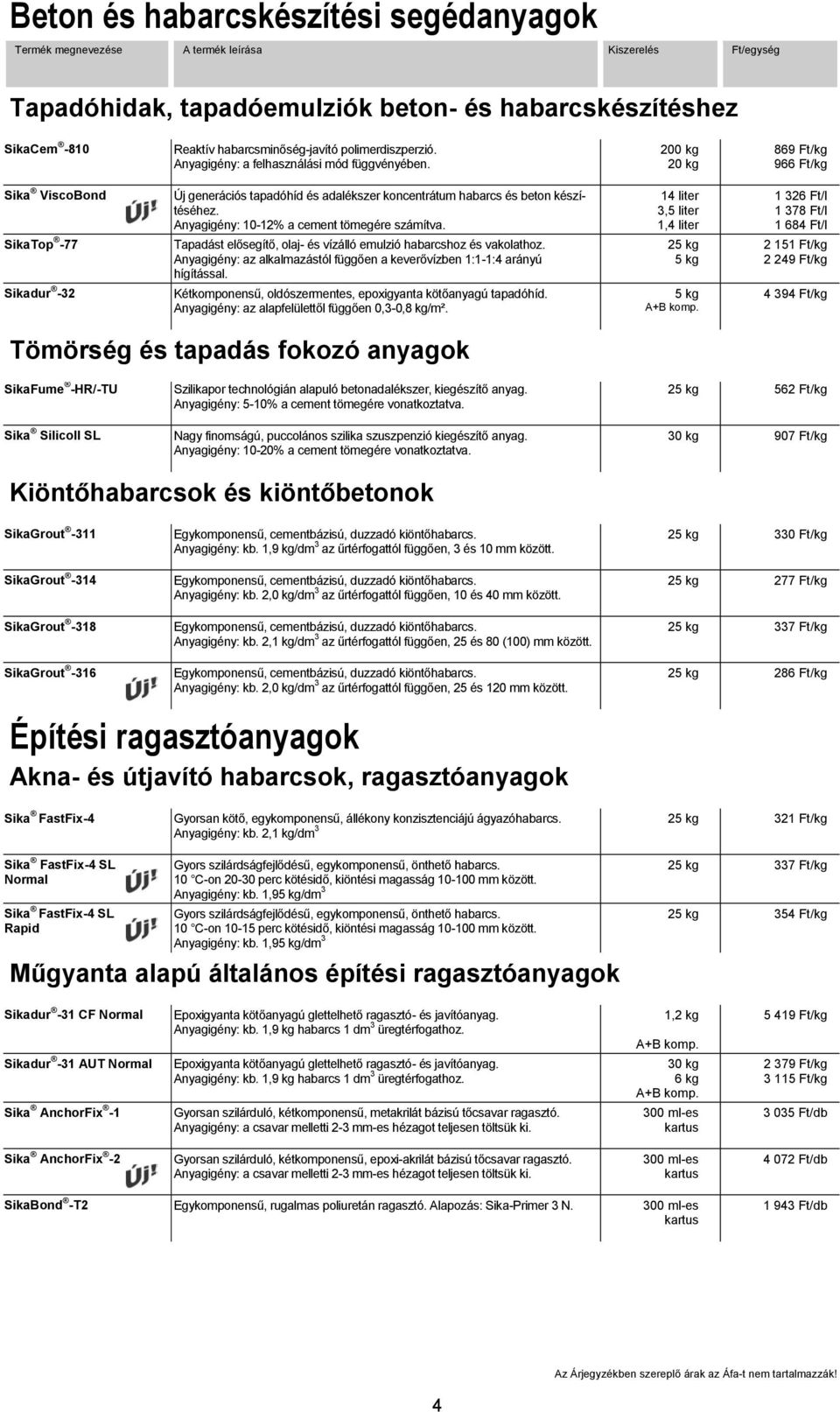 Anyagigény: 10-12% a cement tömegére számítva. Tapadást elősegítő, olaj- és vízálló emulzió habarcshoz és vakolathoz. Anyagigény: az alkalmazástól függően a keverővízben 1:1-1:4 arányú hígítással.