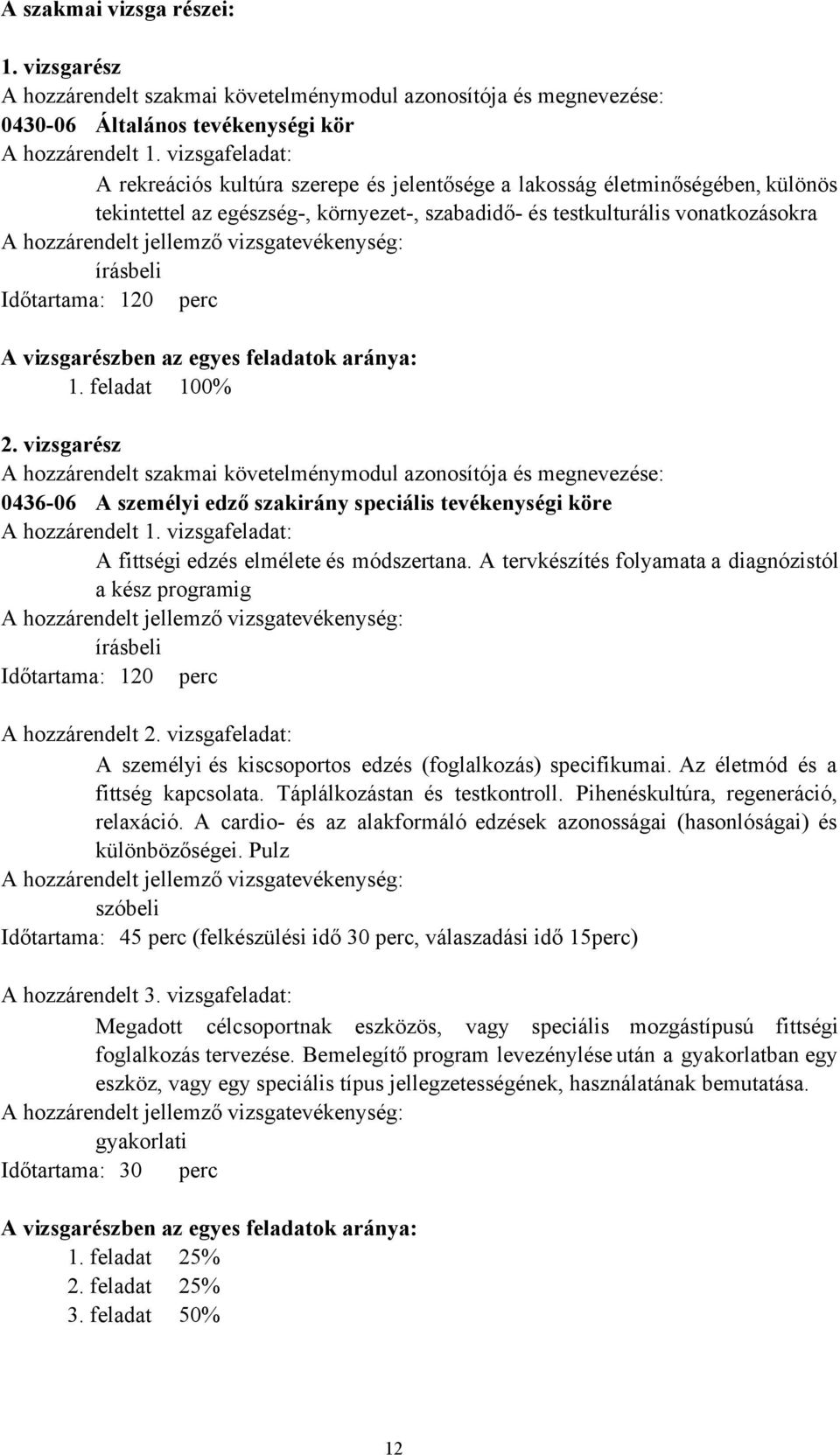 jellemző vizsgatevékenység: írásbeli Időtartama: 120 perc A vizsgarészben az egyes feladatok aránya: 1. feladat 100% 2.