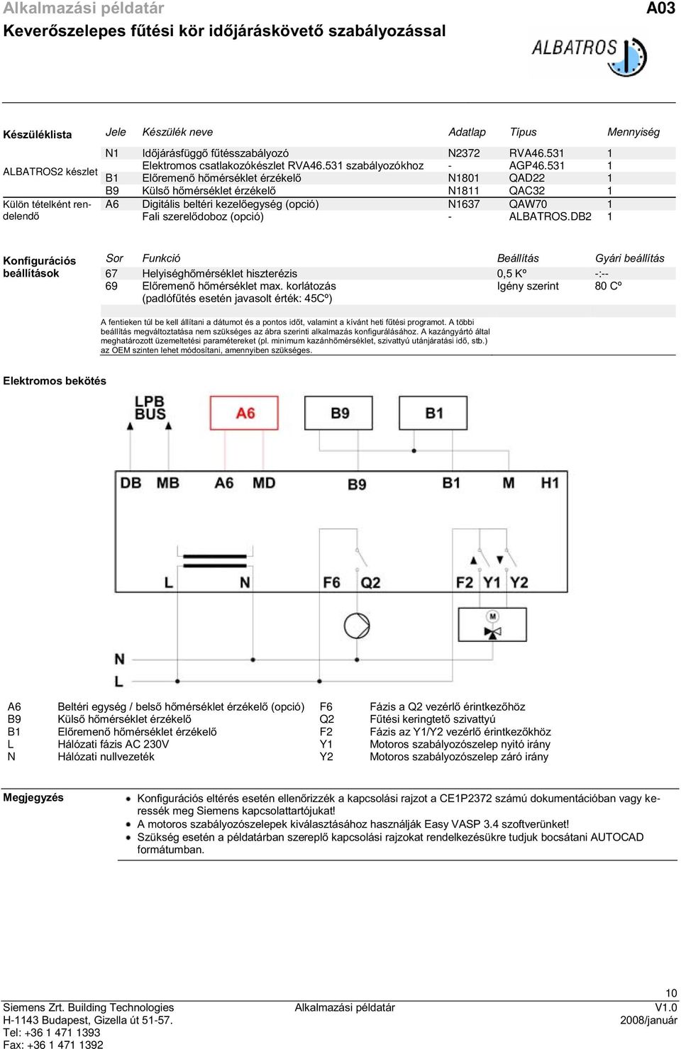 531 1 B1 Előremenő hőmérséklet érzékelő N1801 QAD22 1 B9 Külső hőmérséklet érzékelő N1811 QAC32 1 A6 Digitális beltéri kezelőegység (opció) N1637 QAW70 1 Fali szerelődoboz (opció) - ALBATROS.