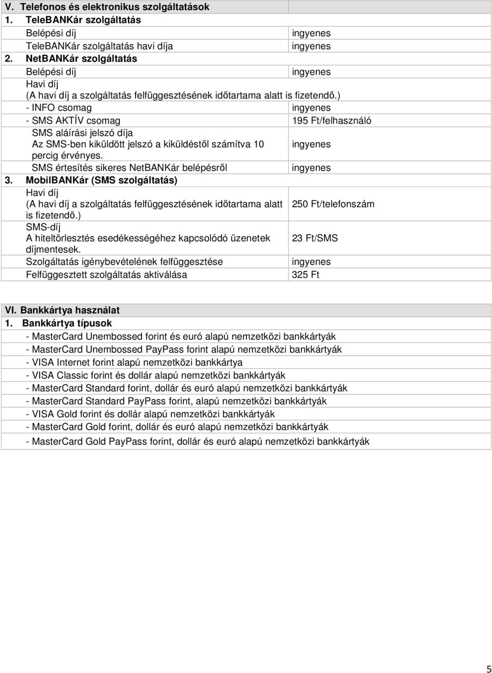 ) - INFO csomag - SMS AKTÍV csomag 195 Ft/felhasználó SMS aláírási jelszó díja Az SMS-ben kiküldött jelszó a kiküldéstől számítva 10 percig érvényes. SMS értesítés sikeres NetBANKár belépésről 3.