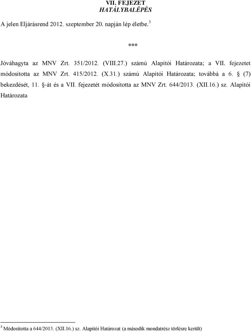 ) számú Alapítói Határozata; továbbá a 6. (7) bekezdését, 11. -át és a VII. fejezetét módosította az MNV Zrt.