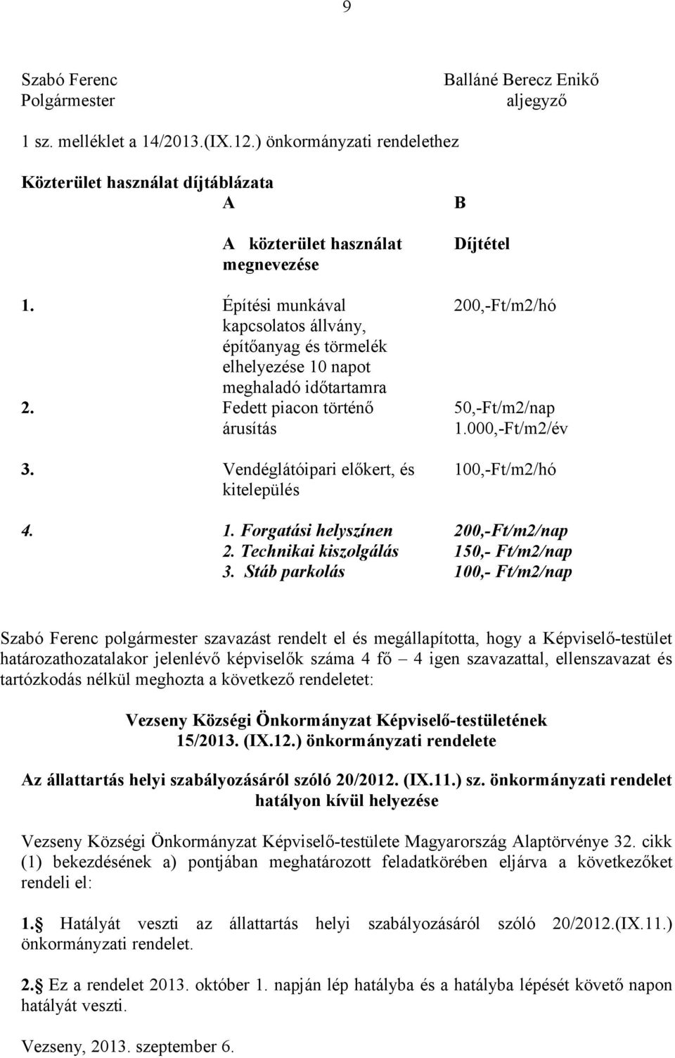 Technikai kiszolgálás 3. Stáb parkolás B Díjtétel 200,-Ft/m2/hó 50,-Ft/m2/nap 1.