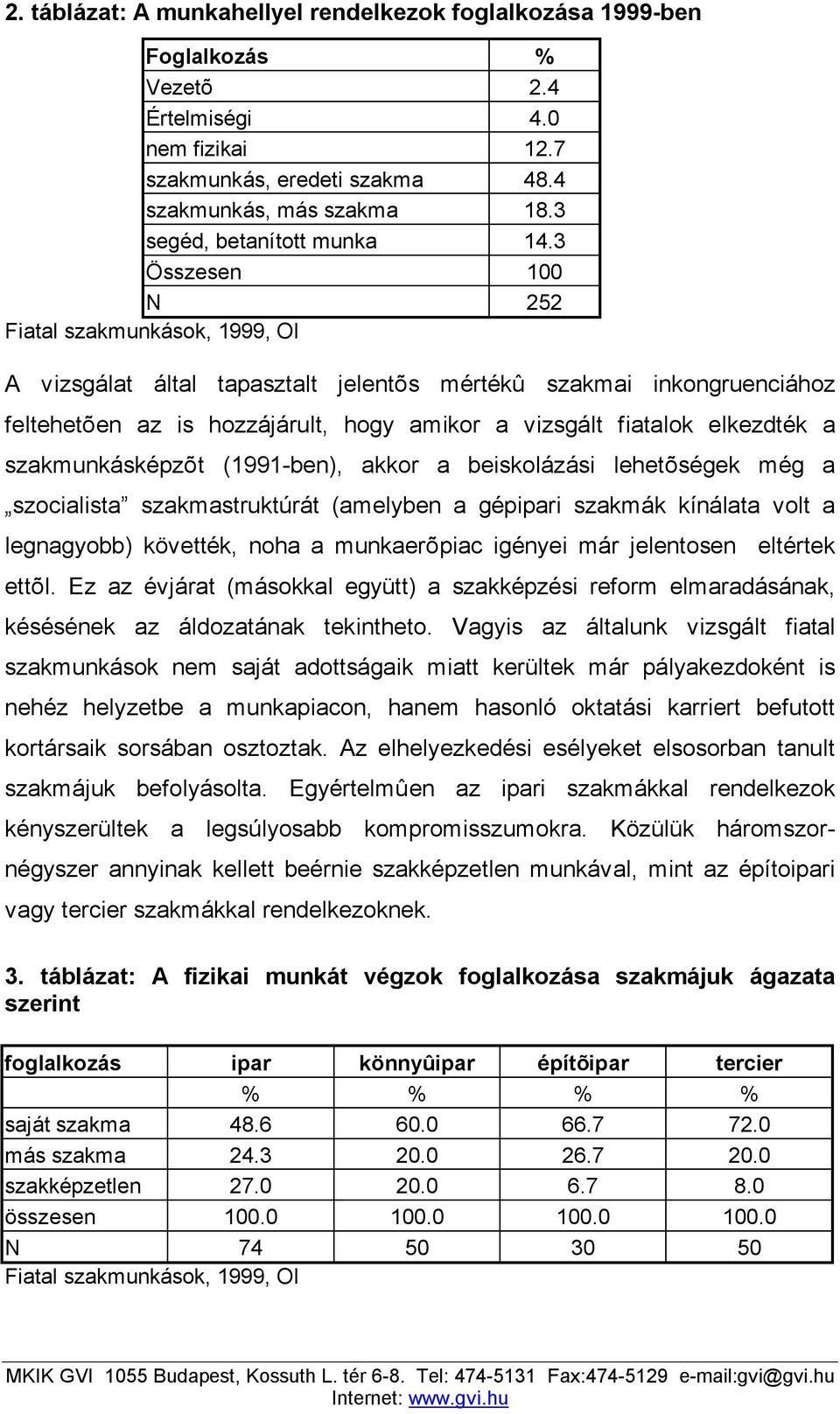 3 Összesen 100 N 252 Fiatal szakmunkások, 1999, OI A vizsgálat által tapasztalt jelentõs mértékû szakmai inkongruenciához feltehetõen az is hozzájárult, hogy amikor a vizsgált fiatalok elkezdték a