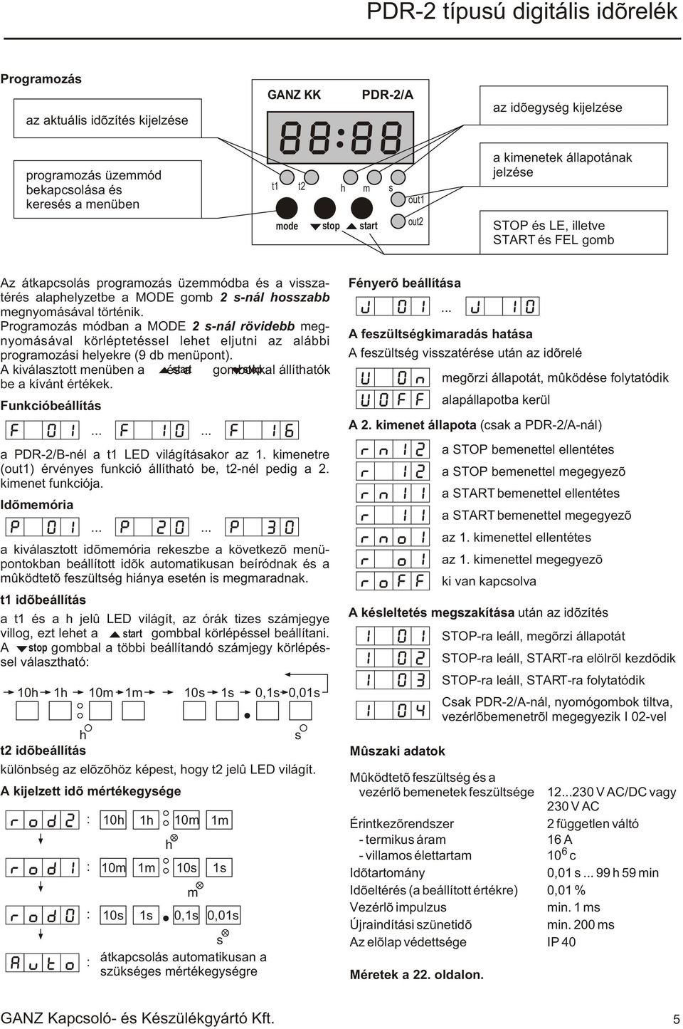 Programozás módban a MODE 2 s-nál rövidebb megnyomásával körlépeéssel lehe eljuni az alábbi programozási helyekre (9 db menüpon).