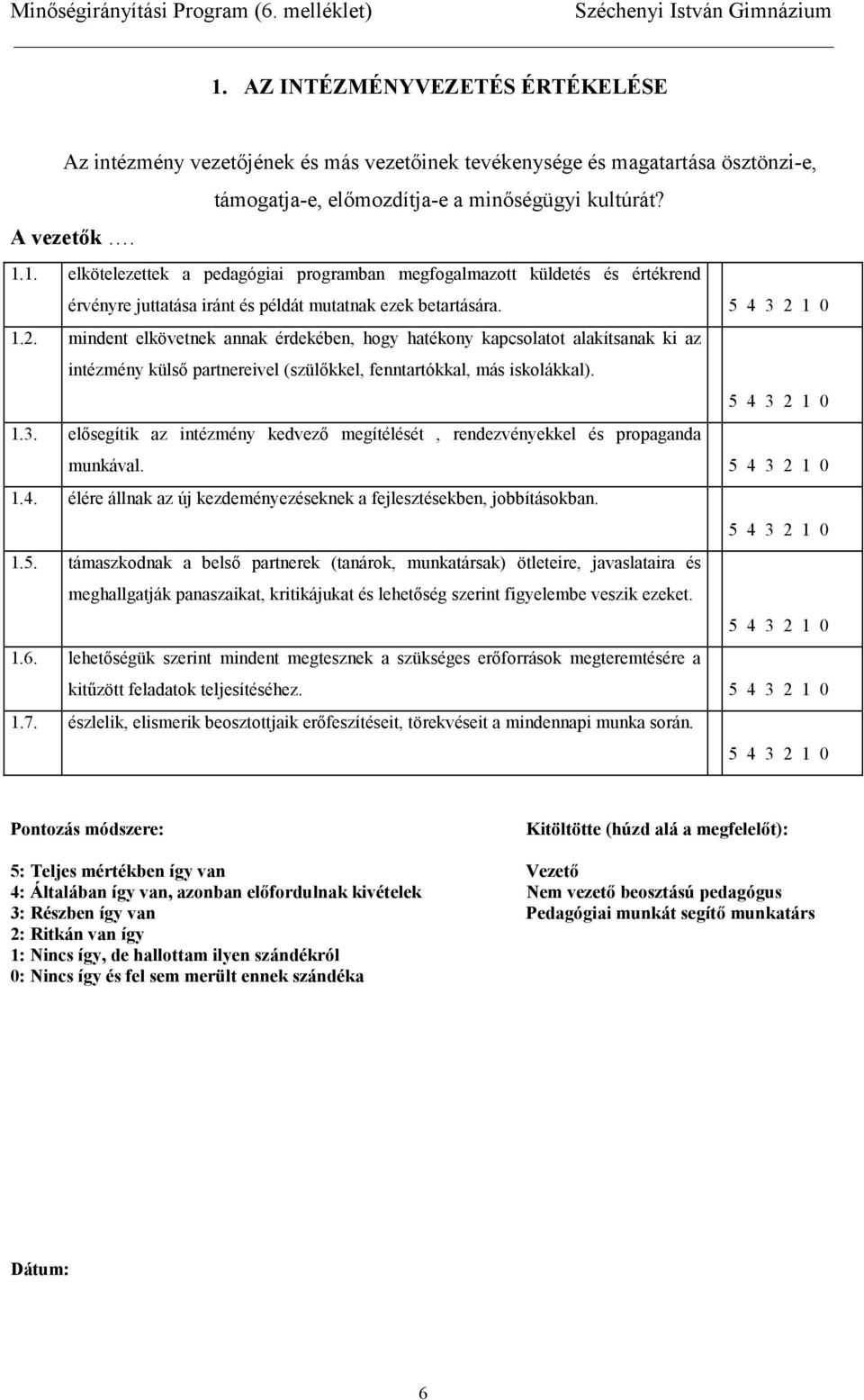 elsegítik az intézmény kedvez megítélését, rendezvényekkel és propaganda munkával. 1.4. élére állnak az új kezdeményezéseknek a fejlesztésekben, jobbításokban. 1.5.