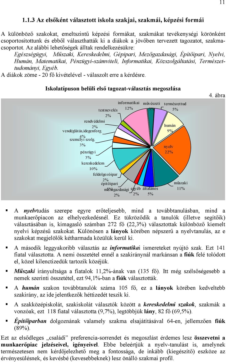 Az alábbi lehetőségek álltak rendelkezésükre: Egészségügyi, Műszaki, Kereskedelmi, Gépipari, Mezőgazdasági, Építőipari, Nyelvi, Humán, Matematikai, Pénzügyi-számviteli, Informatikai,