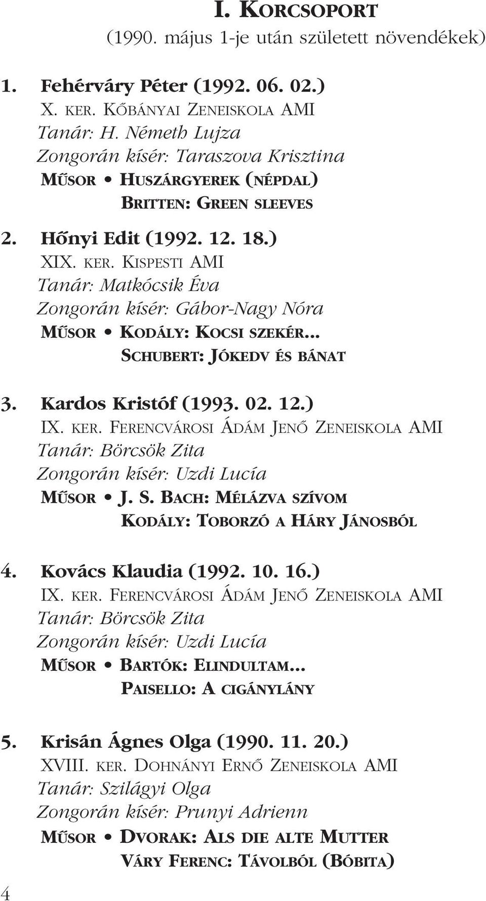 KISPESTI AMI Tanár: Matkócsik Éva Zongorán kísér: Gábor-Nagy Nóra MÛSOR KODÁLY: KOCSI SZEKÉR... SCHUBERT: JÓKEDV ÉS BÁNAT 3. Kardos Kristóf (1993. 02. 12.) IX. KER.