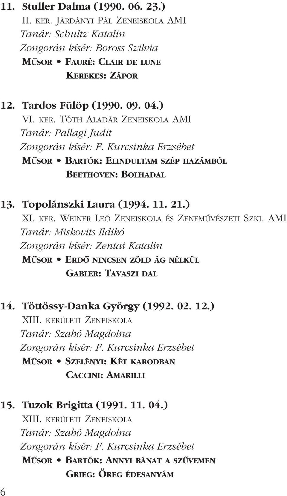 KER. WEINER LEÓ ZENEISKOLA ÉS ZENEMÛVÉSZETI SZKI. AMI Tanár: Miskovits Ildikó Zongorán kísér: Zentai Katalin MÛSOR ERDÔ NINCSEN ZÖLD ÁG NÉLKÜL GABLER: TAVASZI DAL 14.