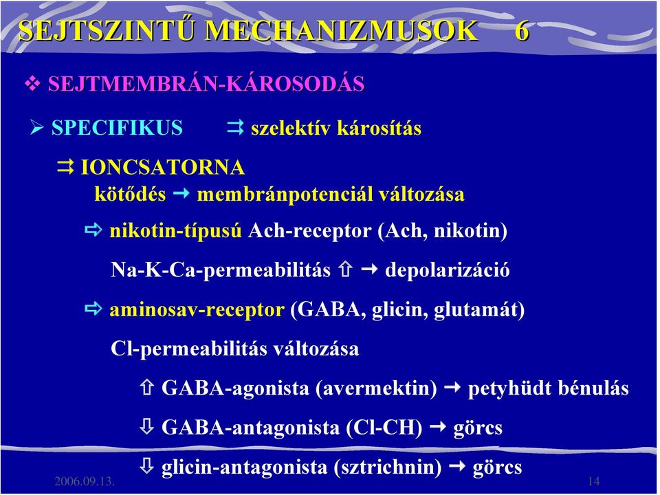 depolarizáció aminosav-receptor (GABA, glicin, glutamát) Cl-permeabilitás változása GABA-agonista