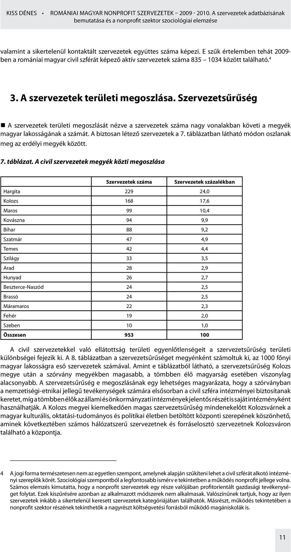 E szűk értelemben tehát 2009- ben a romániai magyar civil szférát képező aktív szervezetek száma 835 1034 között található. 4 3. A szervezetek területi megoszlása.