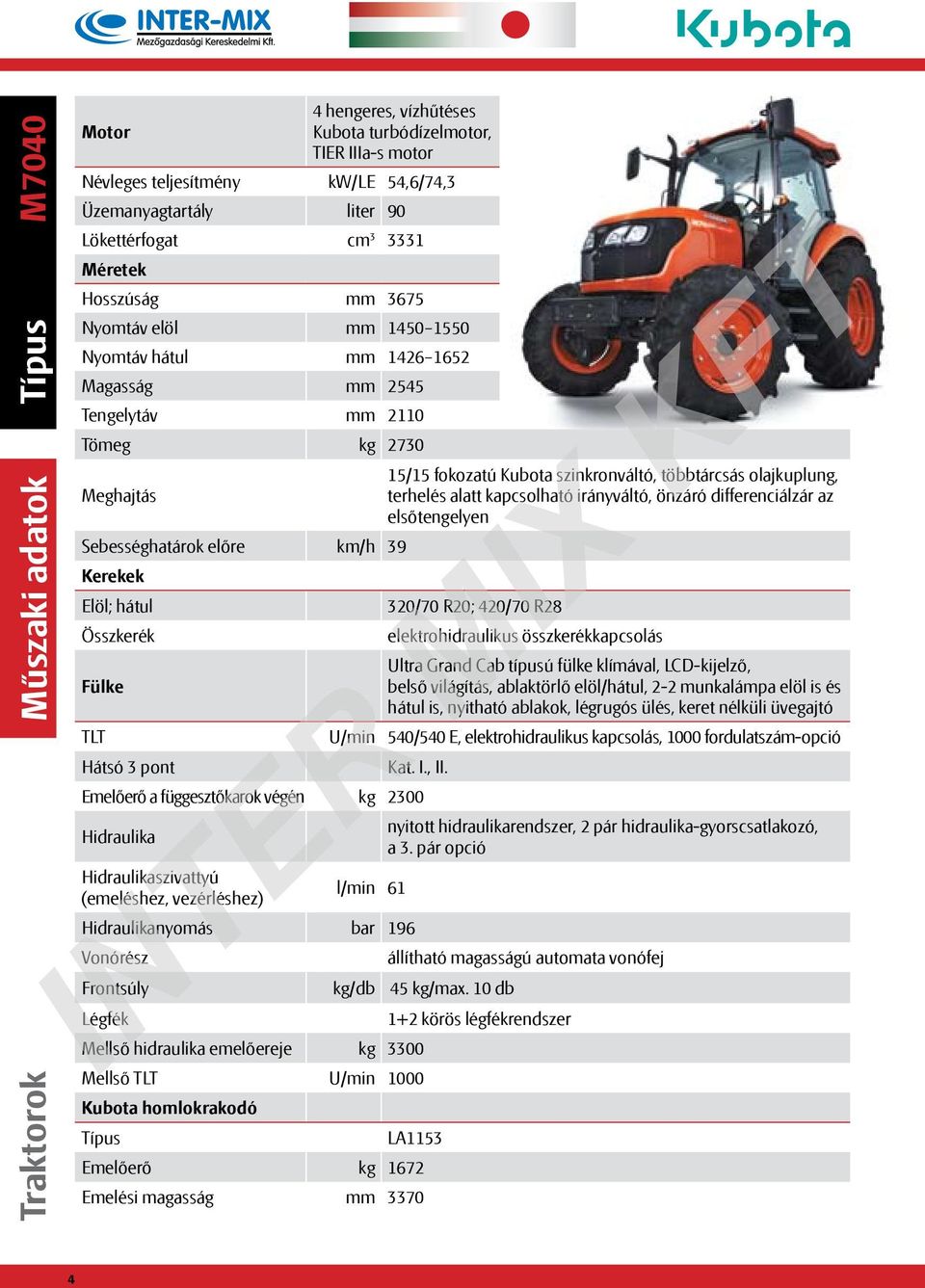 irányváltó, önzáró differenciálzár az elsőtengelyen Sebességhatárok előre km/h 39 Kerekek Elöl; hátul 320/70 R20; 420/70 R28 Összkerék elektrohidraulikus összkerékkapcsolás Fülke Ultra Grand Cab