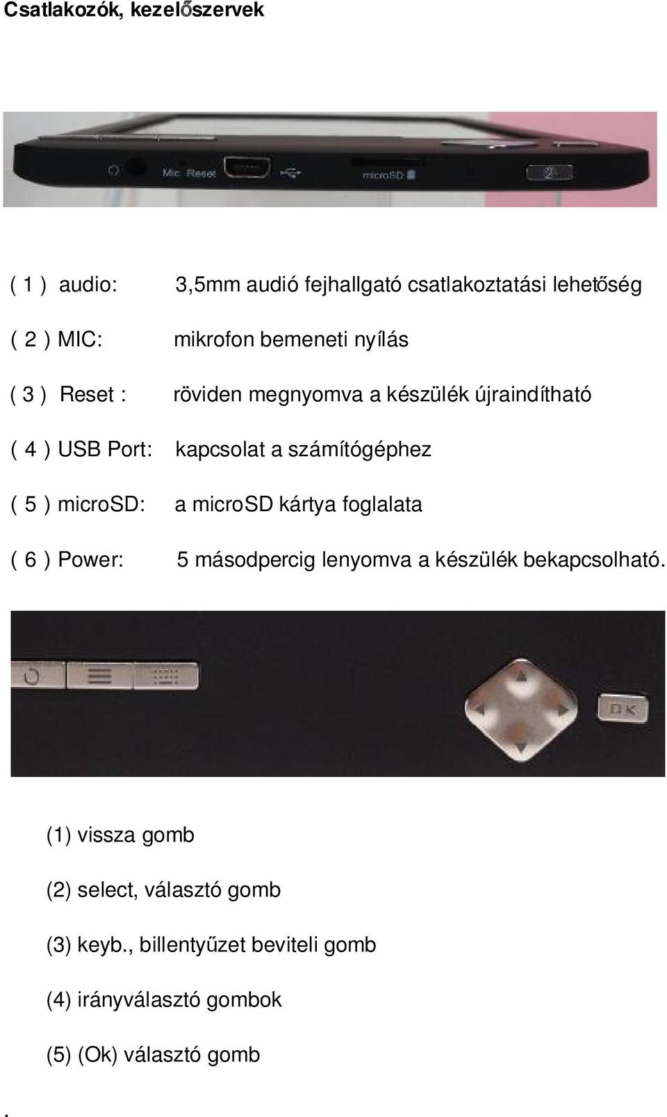 kapcsolat a számítógéphez a microsd kártya foglalata 5 másodpercig lenyomva a készülék bekapcsolható.