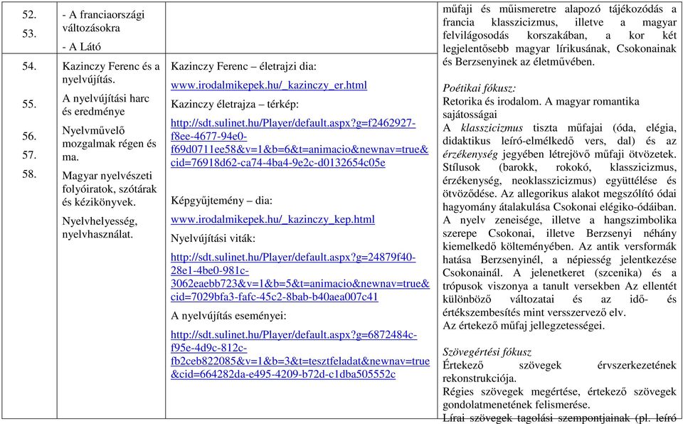 sulinet.hu/player/default.aspx?g=f2462927- f8ee-4677-94e0- f69d0711ee58&v=1&b=6&t=animacio&newnav=true& cid=76918d62-ca74-4ba4-9e2c-d0132654c05e Képgyűjtemény dia: www.irodalmikepek.hu/_kazinczy_kep.