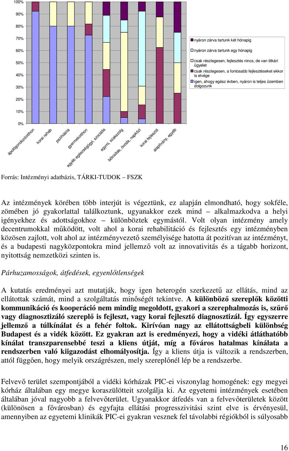 szakszolg bölcsıde, óvoda, napközi korai fejlesztı alapítvány, egyéb Forrás: Intézményi adatbázis, TÁRKI-TUDOK FSZK Az intézmények körében több interjút is végeztünk, ez alapján elmondható, hogy