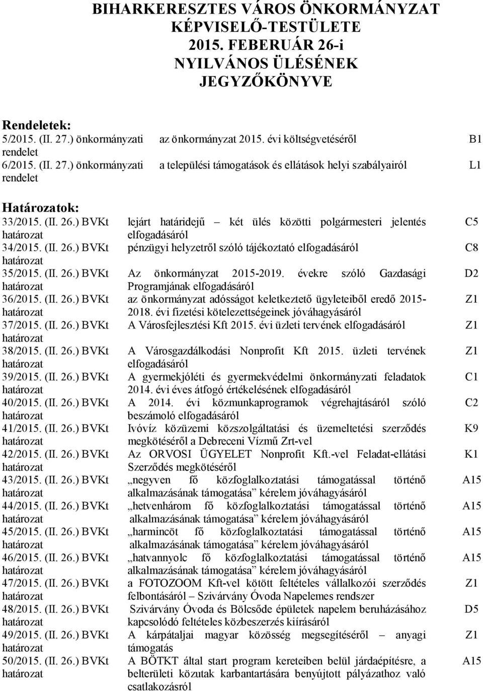 (II. 26.) BVKt határozat 37/2015. (II. 26.) BVKt határozat 38/2015. (II. 26.) BVKt határozat 39/2015. (II. 26.) BVKt határozat 40/2015. (II. 26.) BVKt határozat 41/2015. (II. 26.) BVKt határozat 42/2015.