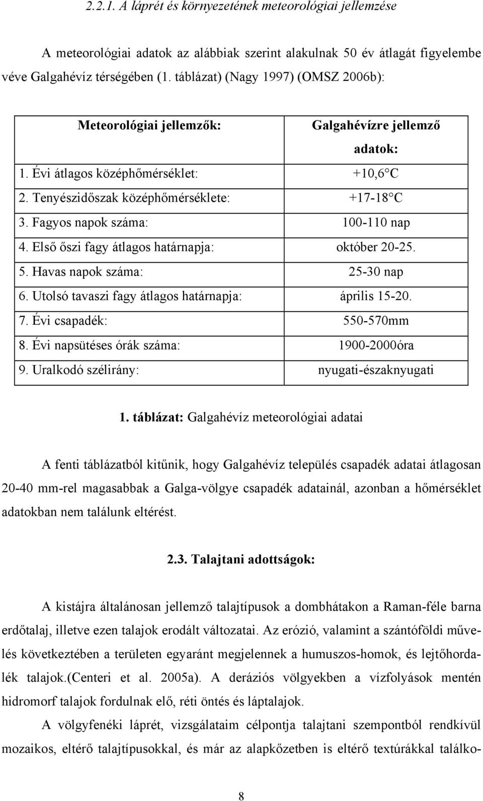 Fagyos napok száma: 100-110 nap 4. Első őszi fagy átlagos határnapja: október 20-25. 5. Havas napok száma: 25-30 nap 6. Utolsó tavaszi fagy átlagos határnapja: április 15-20. 7.