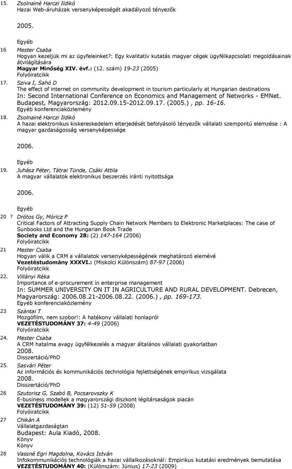 Sziva I, Sahó D The effect of internet on community development in tourism particularly at Hungarian destinations In: Second International Conference on Economics and Management of Networks - EMNet.