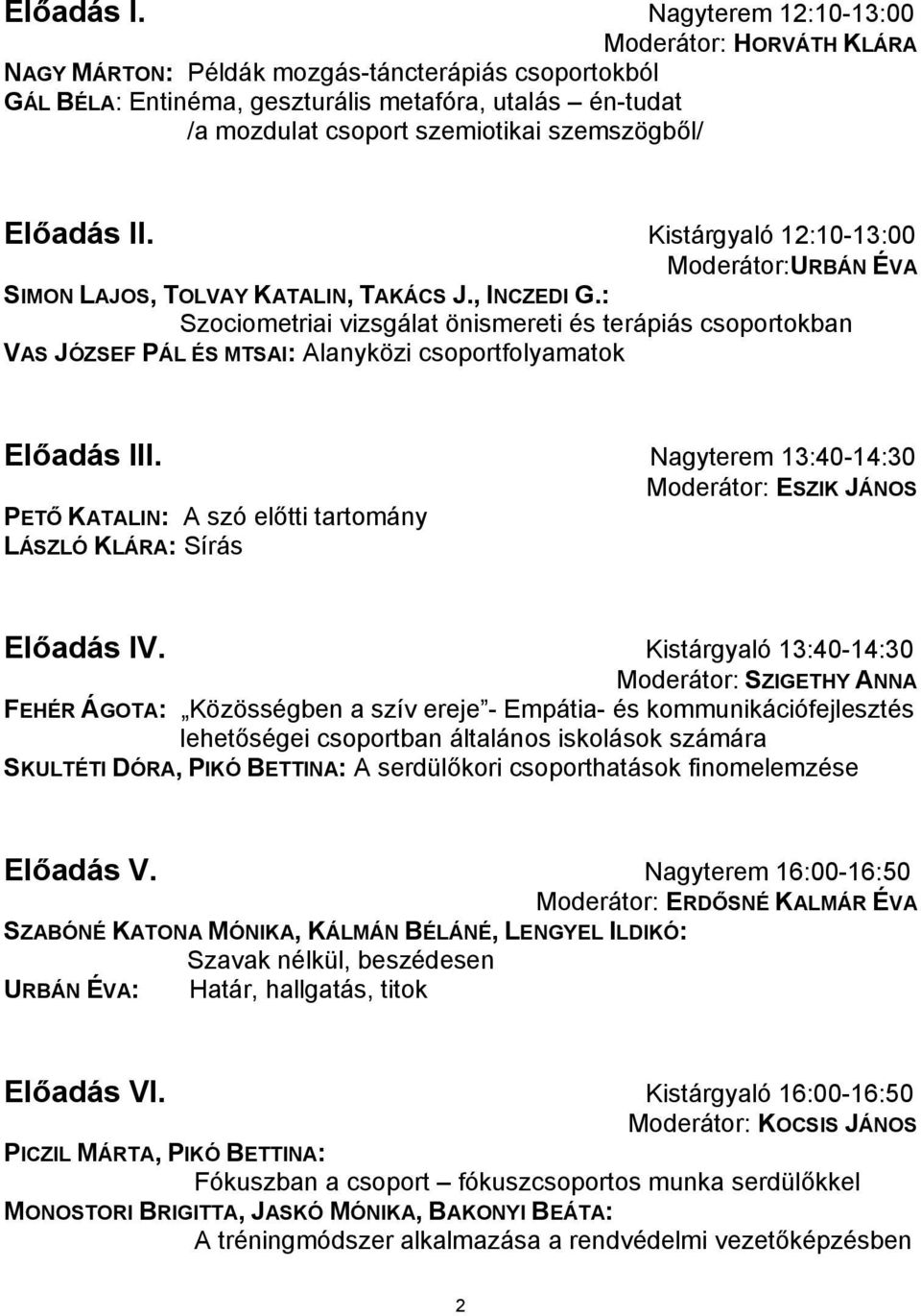 szemszögből/ Előadás II. Kistárgyaló 12:10-13:00 Moderátor:URBÁN ÉVA SIMON LAJOS, TOLVAY KATALIN, TAKÁCS J., INCZEDI G.