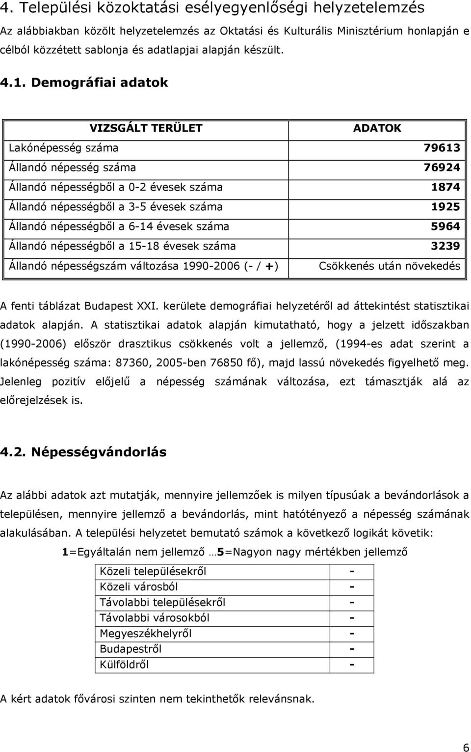 Demográfiai adatok VIZSGÁLT TERÜLET ADATOK Lakónépesség száma 79613 Állandó népesség száma 76924 Állandó népességből a 0-2 évesek száma 1874 Állandó népességből a 3-5 évesek száma 1925 Állandó