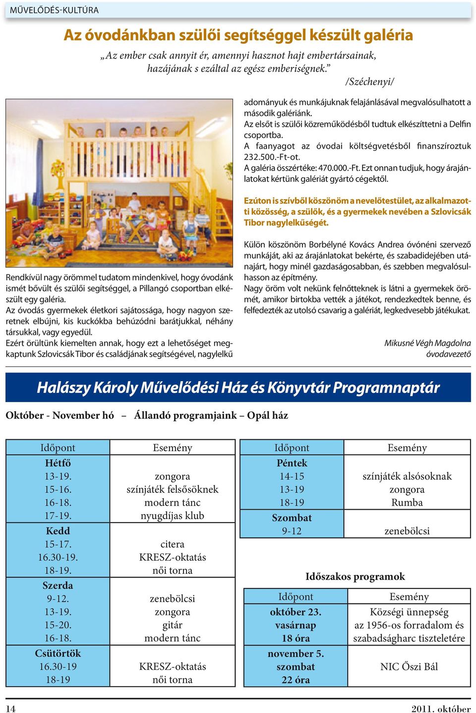 A faanyagot az óvodai költségvetésből finanszíroztuk 232.500.-Ft-ot. A galéria összértéke: 470.000.-Ft. Ezt onnan tudjuk, hogy árajánlatokat kértünk galériát gyártó cégektől.